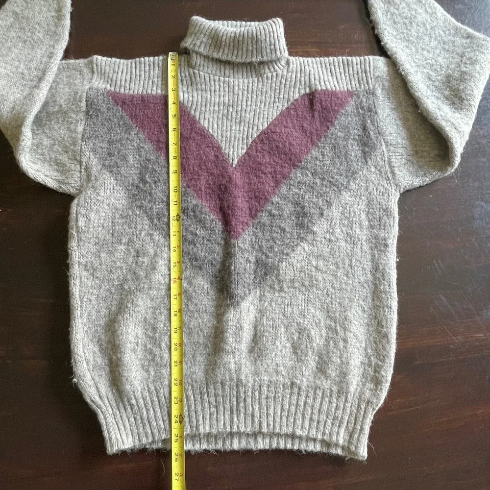 IceMart Vintage Icelandic‎ Wool Turtleneck Sweater Grey Burgundy Chevron Mens M